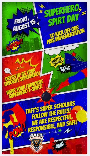  PBIS Implementation Superhero Spirit Day on Friday, August 15